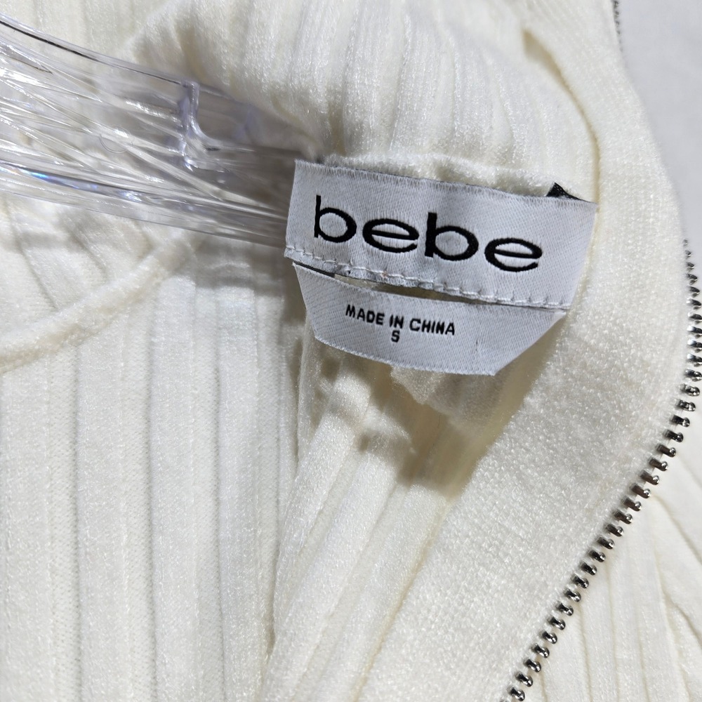 Bebe Maxi Dress Small Ribbed Knit Embellished Mock Neck Long Sleeve Glam #1654 - Picture 6 of 11